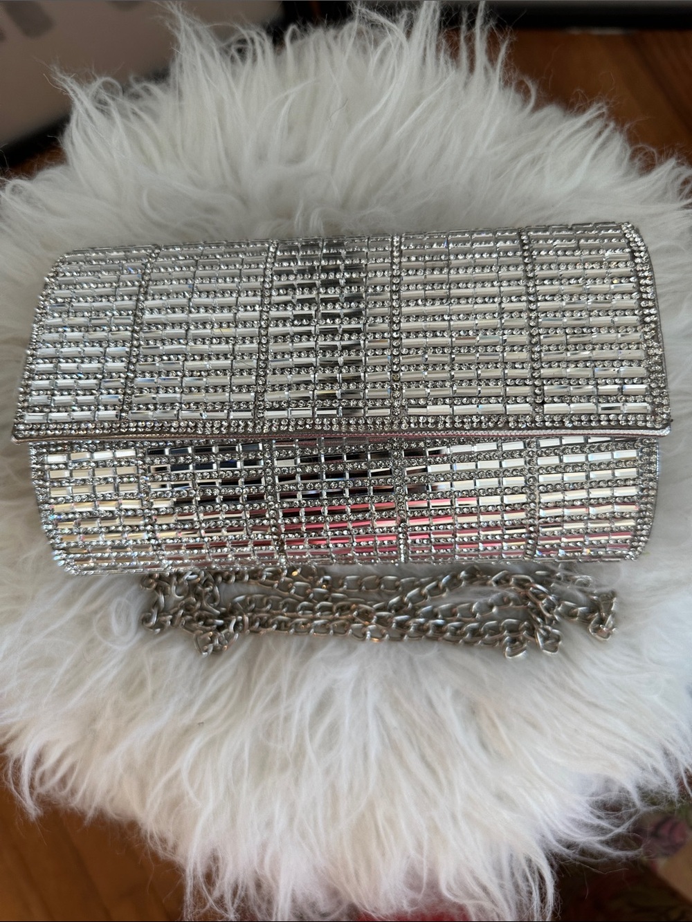 Sparkling Silver Crystal Evening Clutch with Chain Strap